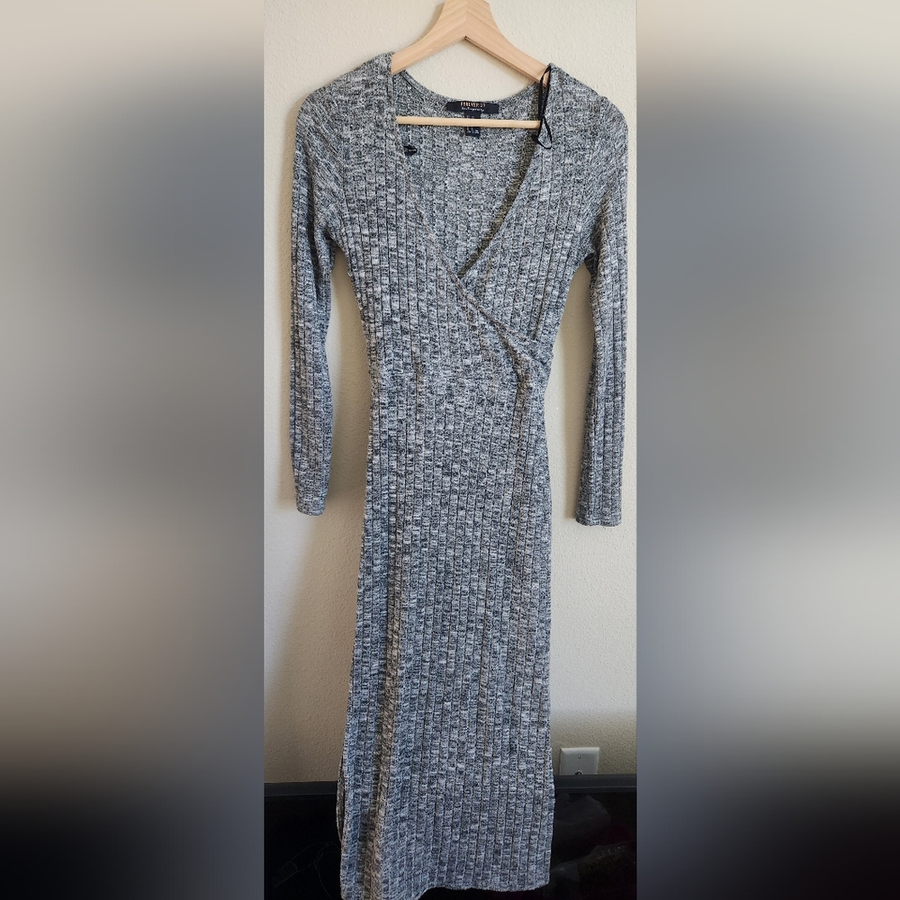 Heather Gray Textured Long Sleeve Dress Soft Girl Academic Boho Chic Y2K Size M